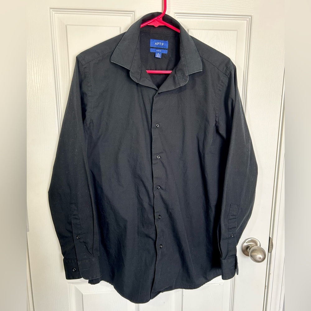Apt. 9, Slim Fit, Long Sleeve, Dress Shirt, Men’s, Black, Size M